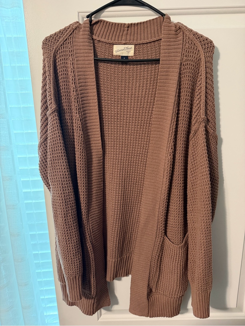 Waffle Knit Open-Front Cardigan Sweater - Dusty Rose